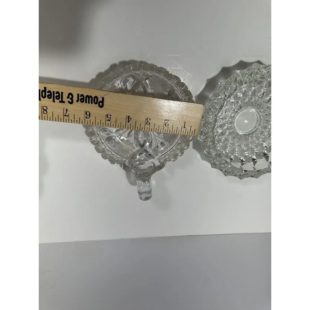 Lot 2 Vintage Large Lead Crystal Cut Clear Glass Ashtray‎ 7” Heavy Dish Etched